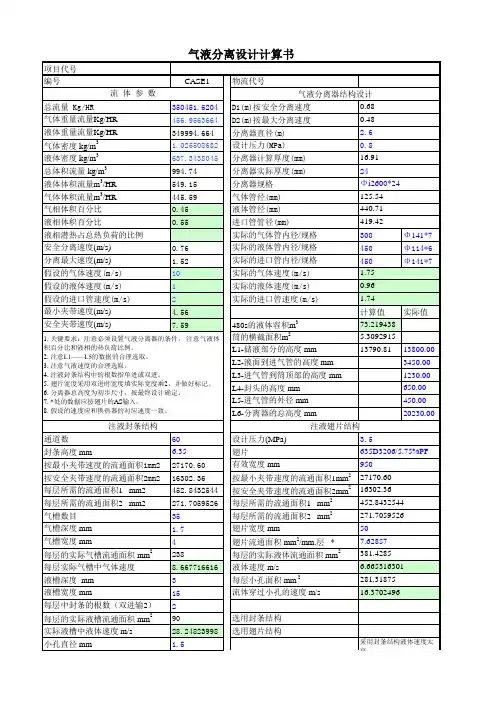 气液分离罐计算(卧式)