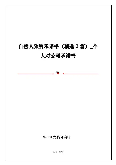 自然人独资承诺书(精选3篇)_个人对公司承诺书
