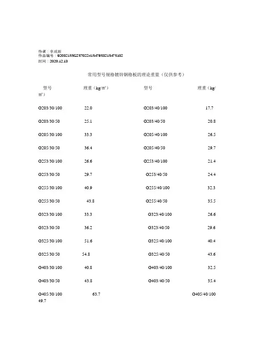 2020年常用型号规格镀锌钢格板的理论重量