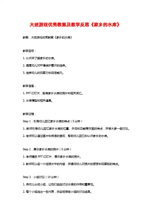 大班游戏优秀教案及教学反思《家乡的水库》