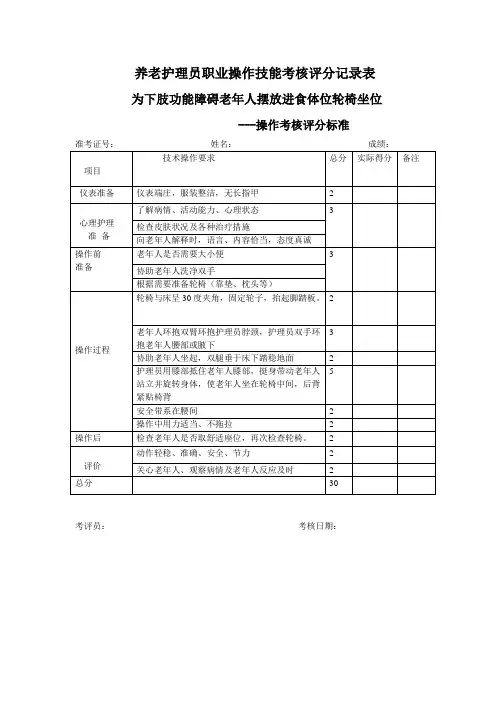 养老护理员职业操作技能考核评分记录表