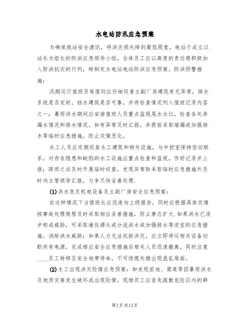 水电站防汛应急预案(三篇)