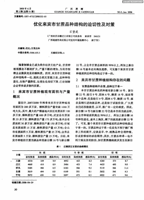 优化来宾市甘蔗品种结构的迫切性及对策