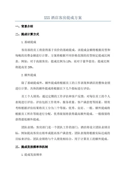 XXX酒店客房提成方案