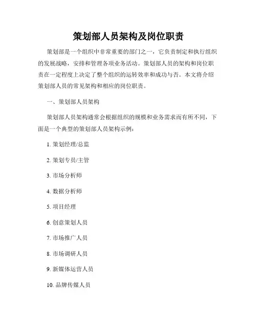 策划部人员架构及岗位职责