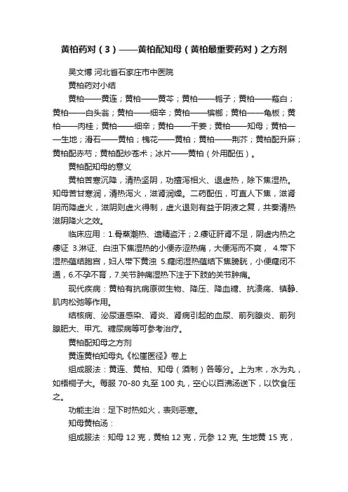 黄柏药对（3）——黄柏配知母（黄柏最重要药对）之方剂