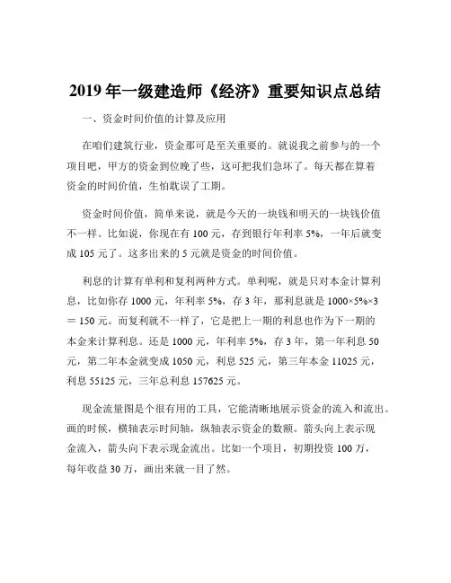 2019年一级建造师《经济》重要知识点总结