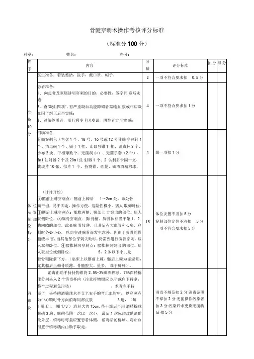 骨髓穿刺术操作考核评分标准