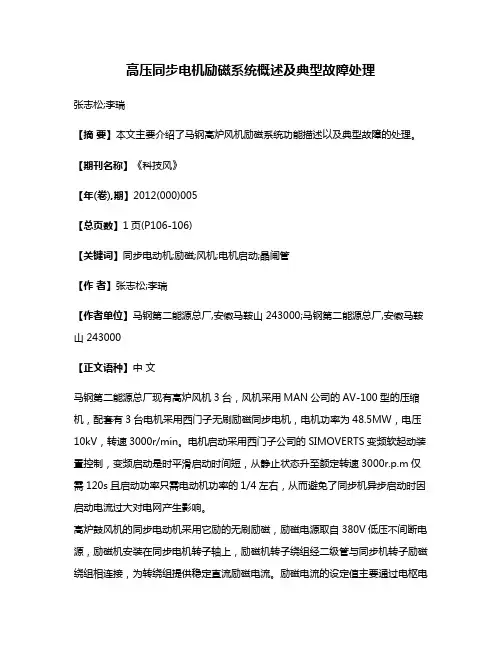 高压同步电机励磁系统概述及典型故障处理