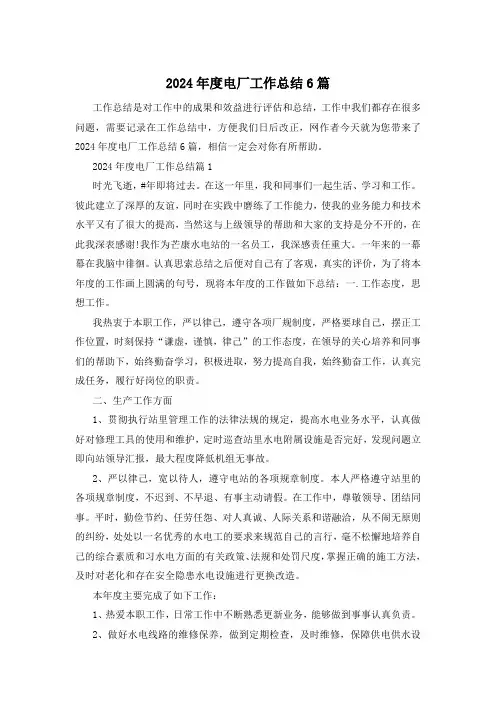 2024年度电厂工作总结6篇