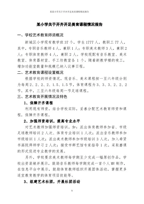 某某小学关于开齐开足美育课程情况报告