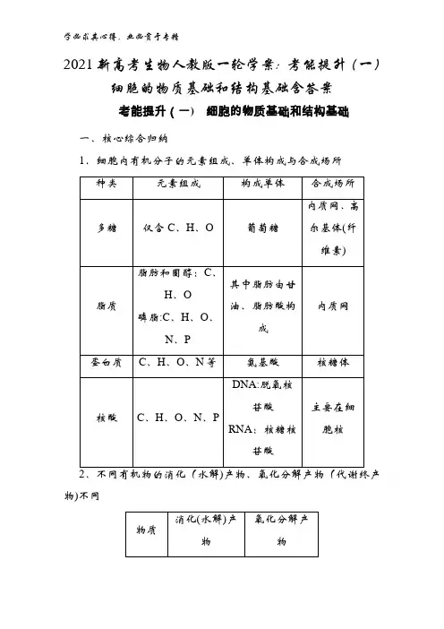 2021生物学案考能提升(一)细胞的物质基础和结构基础含答案