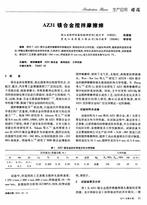 AZ31镁合金搅拌摩擦焊