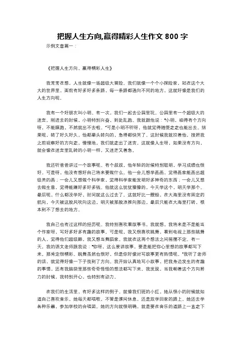 把握人生方向,赢得精彩人生作文800字