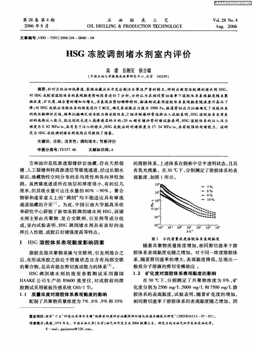 HSG冻胶调剖堵水剂室内评价