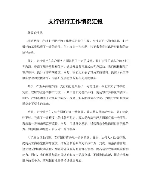 支行银行工作情况汇报