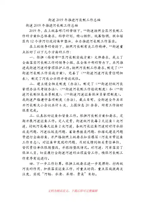 街道2019年推进河长制工作总结(精品范文).doc