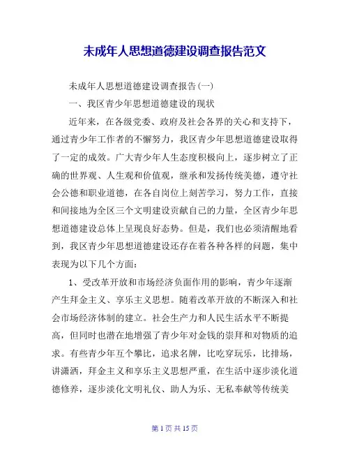 未成年人思想道德建设调查报告范文