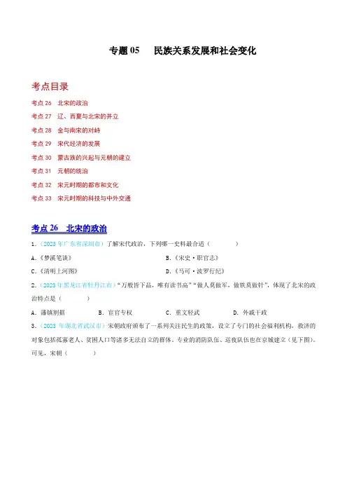 中考历史真题分项汇编(全国通用)专题05民族关系发展和社会变化(第02期)练习(原卷版+解析)