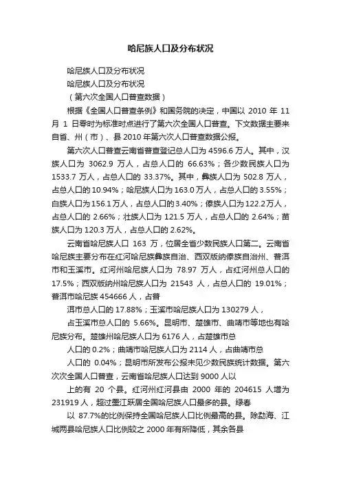 哈尼族人口及分布状况