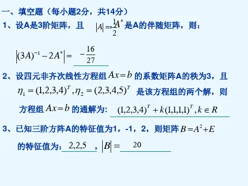 2018-2019学年线性代数试题及答案.ppt