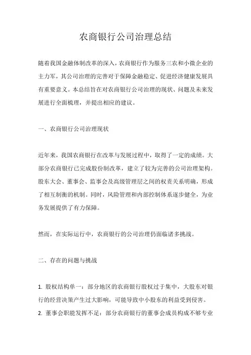 农商银行公司治理总结
