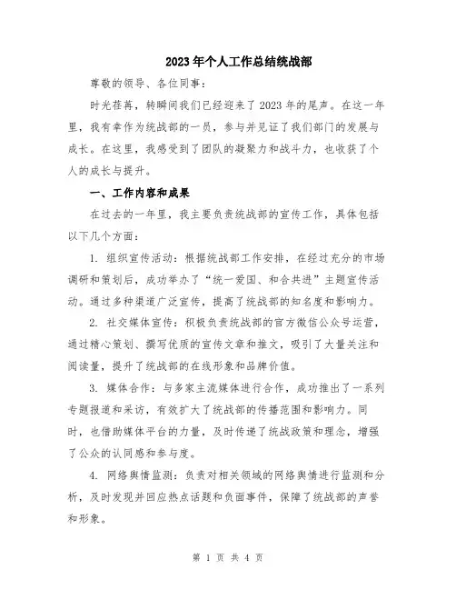 2023年个人工作总结统战部