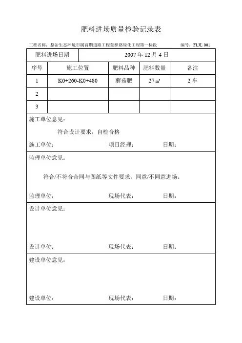 肥料进场质量检验记录表001