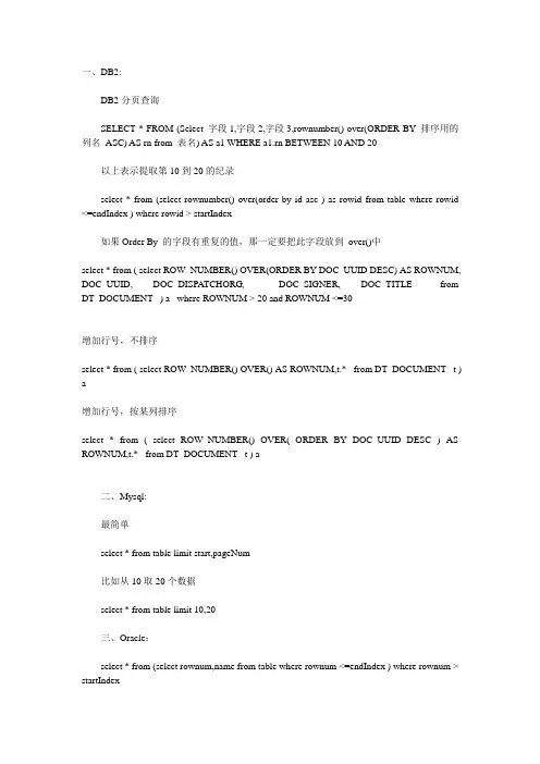 各种数据库分页查询SQL
