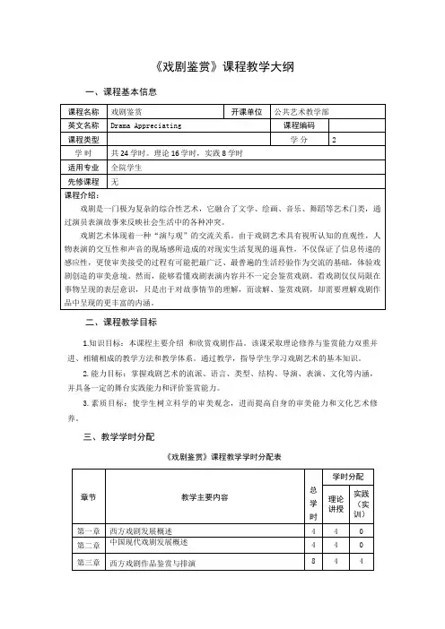 戏剧鉴赏课程教学大纲