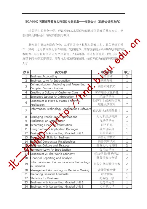 SQA-HND英国高等教育文凭项目专业简章——商务会计(注册会计师方向)