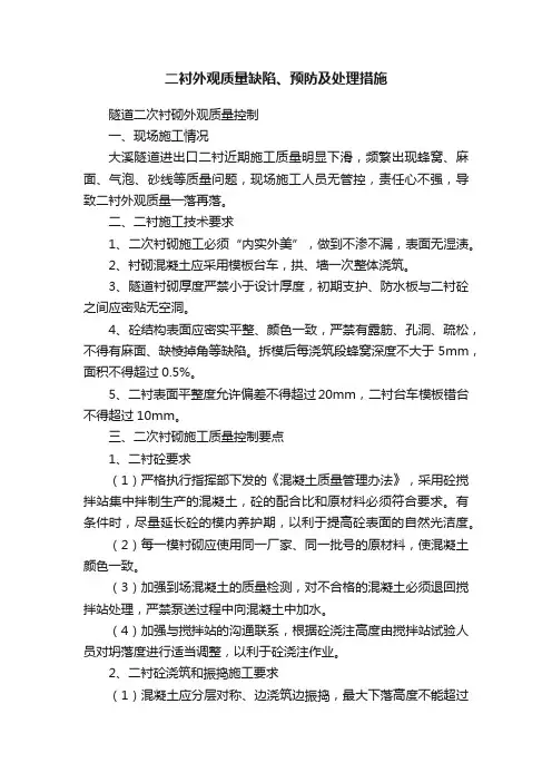 二衬外观质量缺陷、预防及处理措施