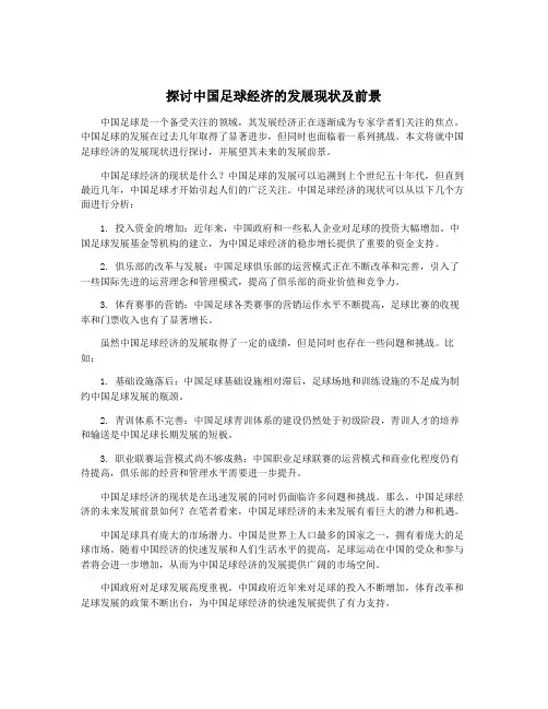 探讨中国足球经济的发展现状及前景