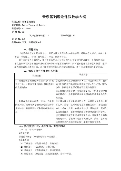 《音乐基础理论》课程教学大纲