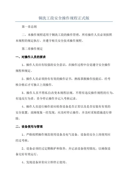 铜洗工段安全操作规程正式版