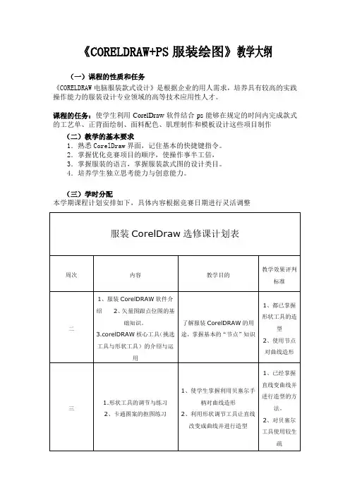 《CORELDRAW+ps19服装电脑服装款式设计》教学计划