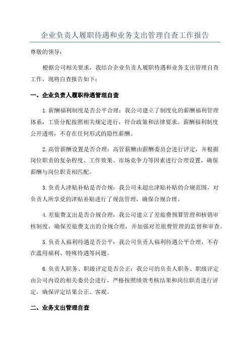 企业负责人履职待遇和业务支出管理自查工作报告