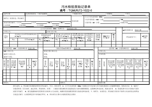 污水检验原始记录单