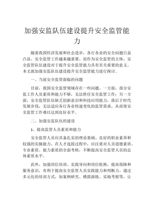 加强安监队伍建设提升安全监管能力