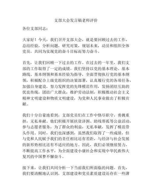 支部大会发言稿老师评价