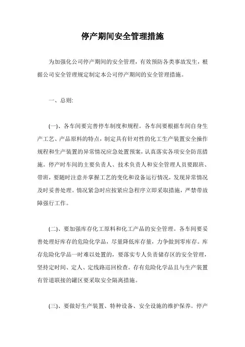 停产期间安全管理措施【最新版】