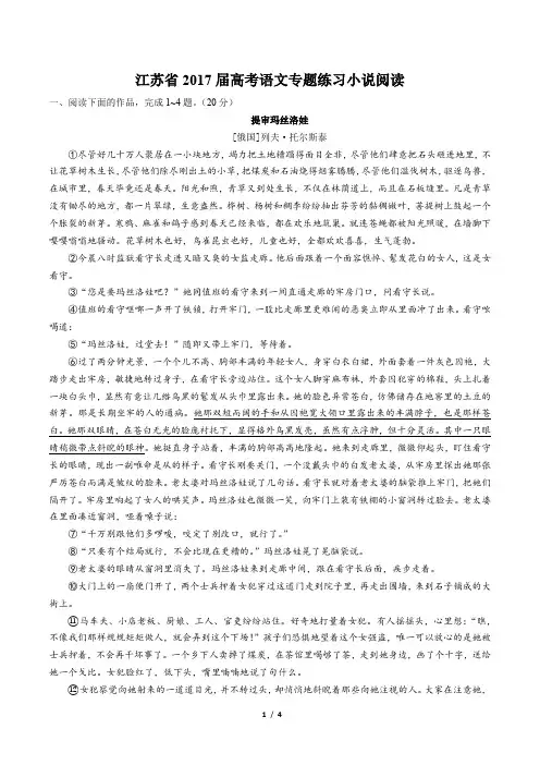 【江苏省】2017届高考语文-小说阅读-专题练习及答案