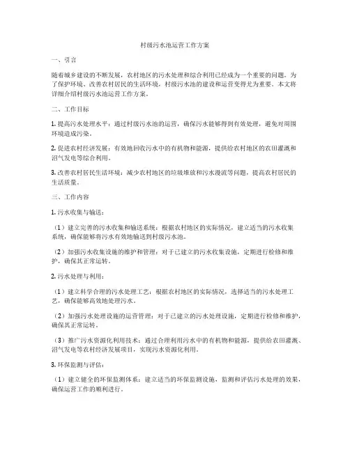 村级污水池运营工作方案