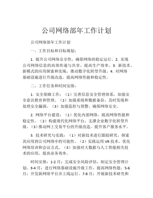 公司网络部年工作计划