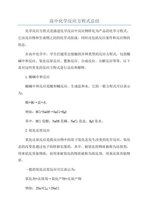 高中化学反应方程式总结