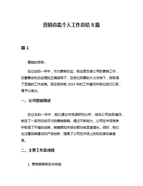 营销总监个人工作总结5篇