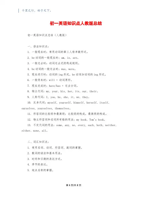 初一英语知识点人教版总结