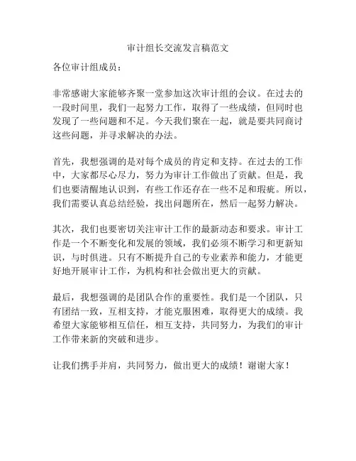 审计组长交流发言稿范文