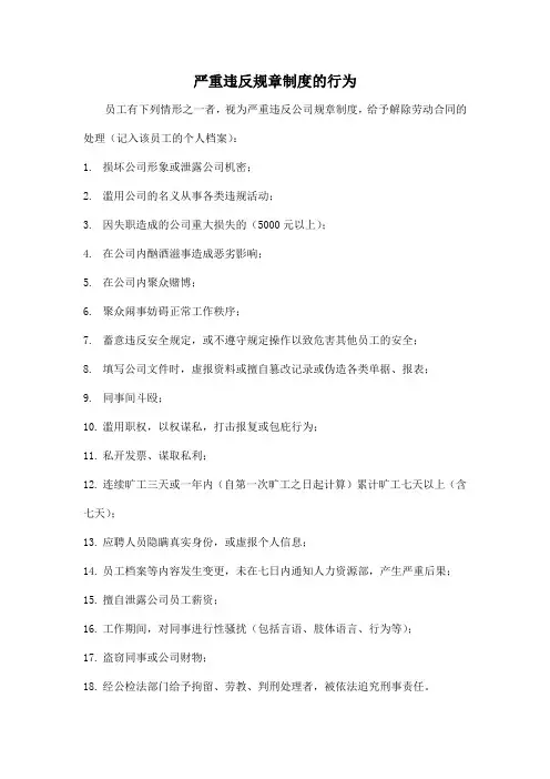 严重违反规章制度的行为