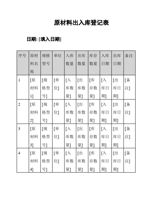 原材料出入库登记表